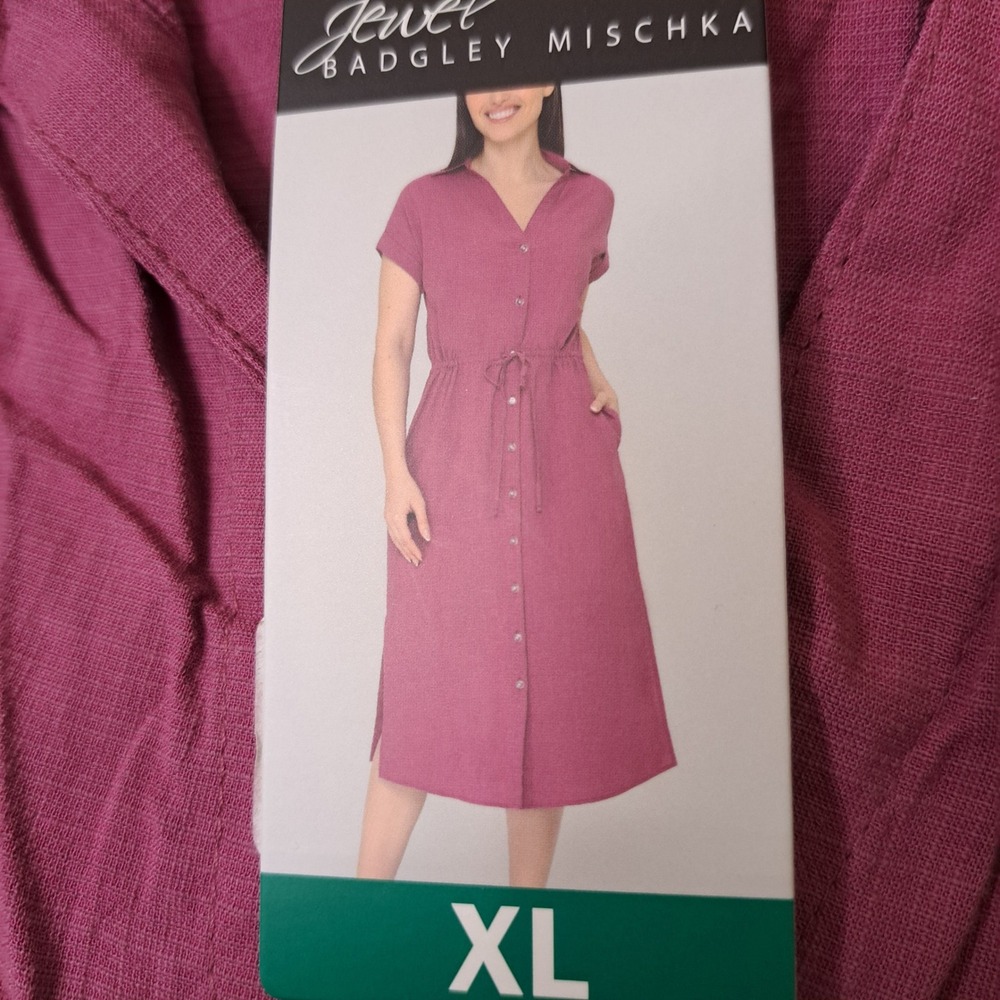 Jewel Badgley Mischka Button Down Dress XL Purple NWT Short Sleeve Midi 1654-238